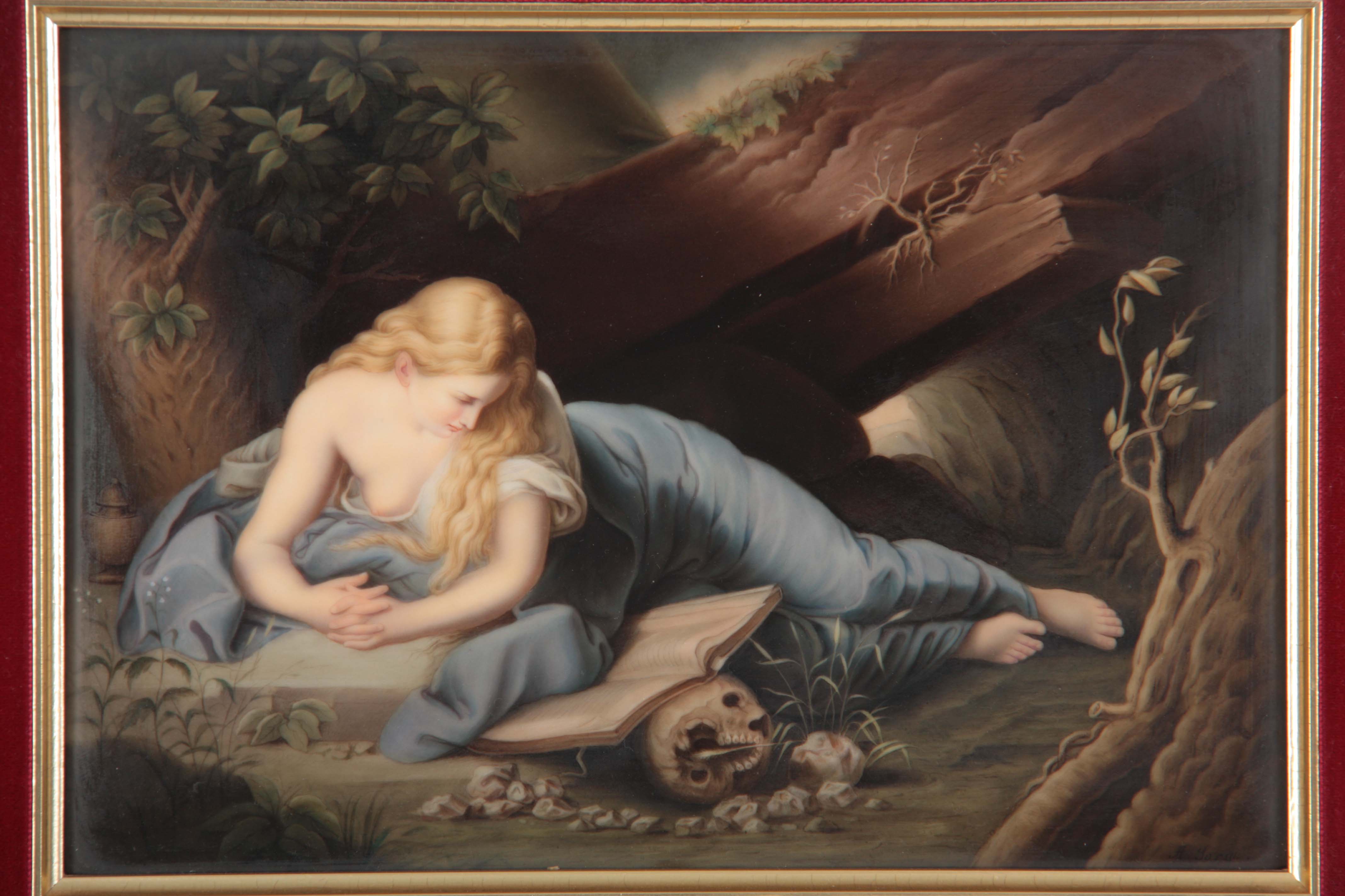 A LATE 19th CENTURY KPM PORCELAIN PLAQUE OF PENITENT MAGDALENE AFTER POMPEO BATONI the reverse - Image 2 of 4