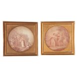 A PAIR OF 18TH/EARLY 19TH CENTURY SEPIA ENGRAVED PRINTS depicting figural and landscape scenes 29.