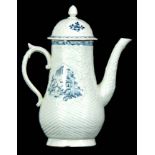 AN 18TH CENTURY LIVERPOOL CHRISTIANS RELIEF MOULDED PEARLWARE COFFEE POT AND COVER of baluster