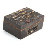 A FINE LATE 19TH CENTURY JAPANESE PATINATED BRONZE AND MIXED METAL BOX AND COVER the cast panelled