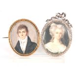 A 19TH CENTURY MINIATURE OVAL PORTRAIT OF A YOUNG LADY 4.5cm high 4cm wide - Silver Metal frame with