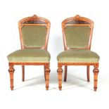 A PAIR OF LATE 19TH CENTURY INLAID SATINWOOD AESTHETIC MOVEMENT UPHOLSTERED SIDE CHAIRS with