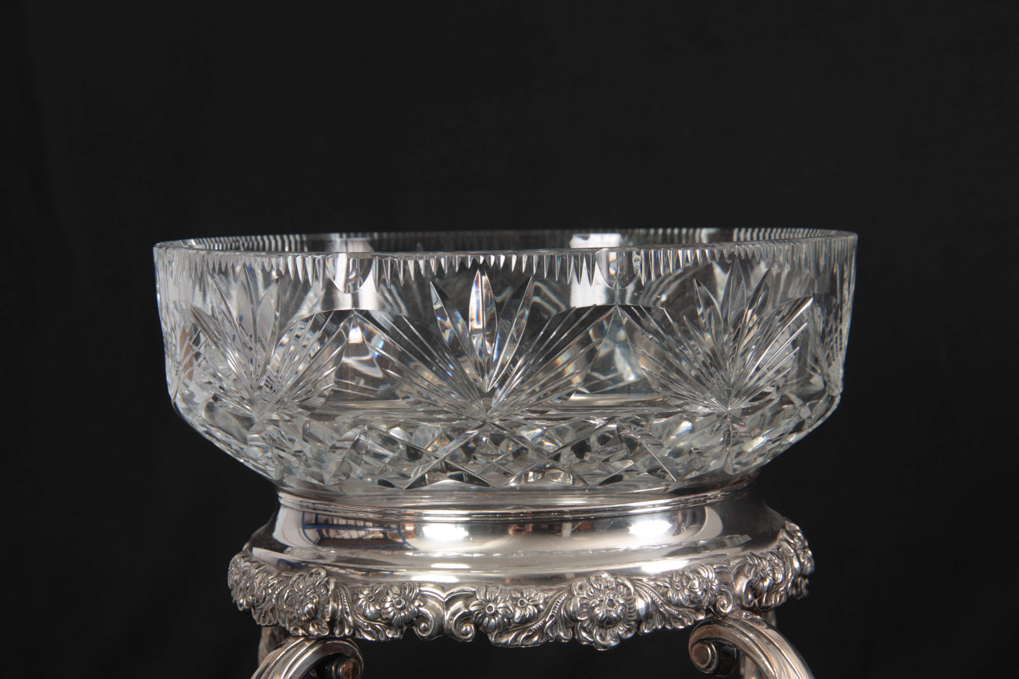 AN ORNATE ROCOCO STYLE 19TH CENTURY SHEFFIELD PLATE CENTREPIECE with later CUT GLASS FRUIT BOWL, the - Image 3 of 6