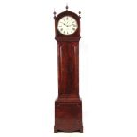 GEORGE NEWMAN, LONDON A SMALL REGENCY CONVEX DIAL FIGURED MAHOGANY LONGCASE CLOCK the break arch