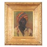 NICOLA FORCELLA (ITALIAN, Born 1868) OIL ON CANVAS. Portrait of an African man wearing a turban.