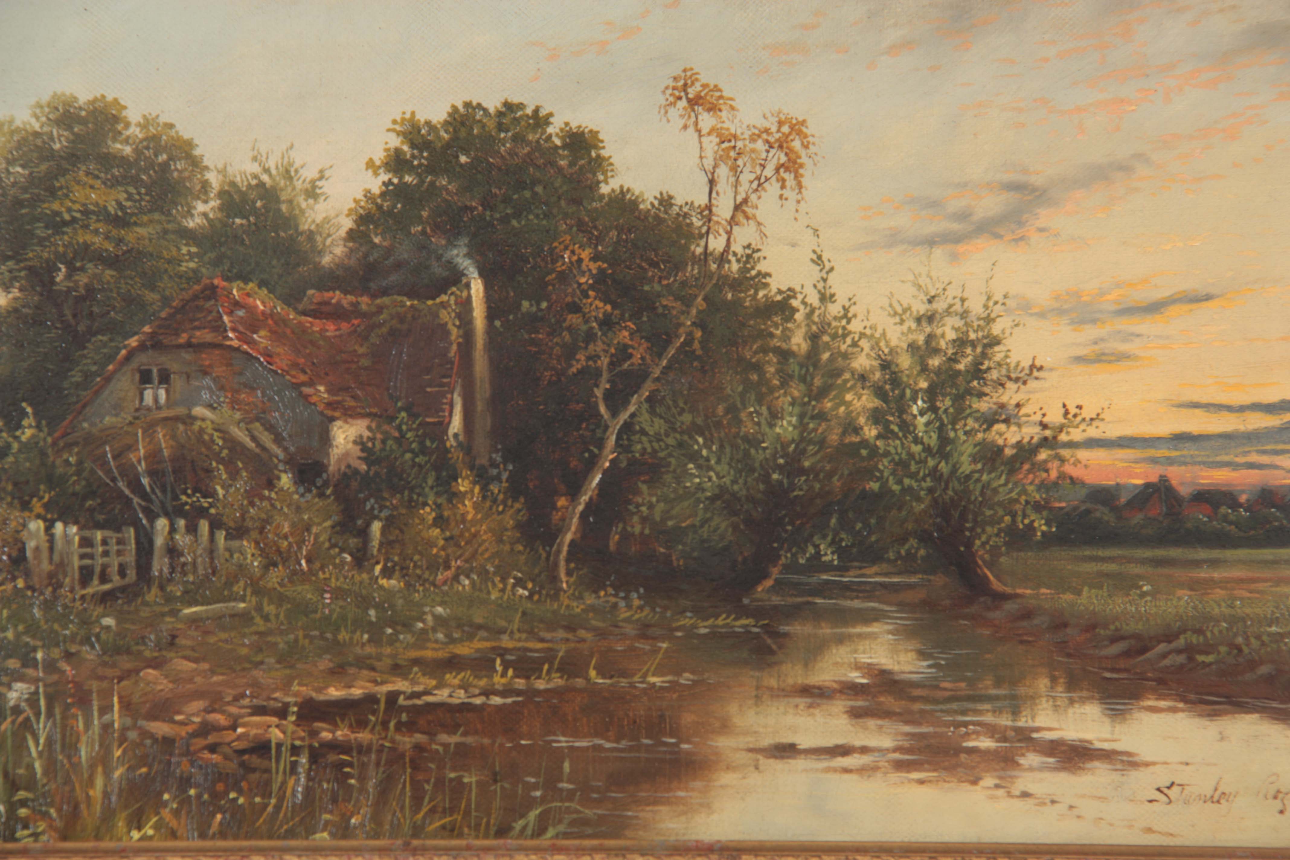 STANLEY ROGERS - 19TH CENTURY OIL RE-LINED CANVAS river landscape scene with thatched cottage to the - Image 4 of 6