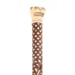 A 19TH CENTURY INDIAN IVORY INLAID WALKING CANE with ivory and ebony chequered band on a tapered