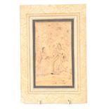 AN ANTIQUE SIGNED INDIAN MUGHAL SCHOOL DRAWING of a princess holding a snake sat beside her maiden