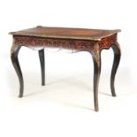 A 19TH CENTURY ORMOLU MOUNTED INLAID FIGURED WALNUT BUREAU PLAT with serpentine shaped top above