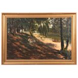 CHARLES J WALKER OIL ON CANVAS - A Picnic on Hampstead Heath 61cm high 91.5cm wide - signed and