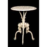 A LATE REGENCY CAST IRON CIRCULAR TABLE with pierced leaf work design top; standing on a stepped