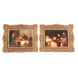 ALESSANDRO SANI (ITALIAN, 19TH CENTURY) A PAIR OF OILS ON PANELS. Interior scenes 17.5cm high, 23.