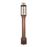 WEST, LONDON A MID 19TH CENTURY CARVED OAK STICK BAROMETER with double bone engraved calibrated