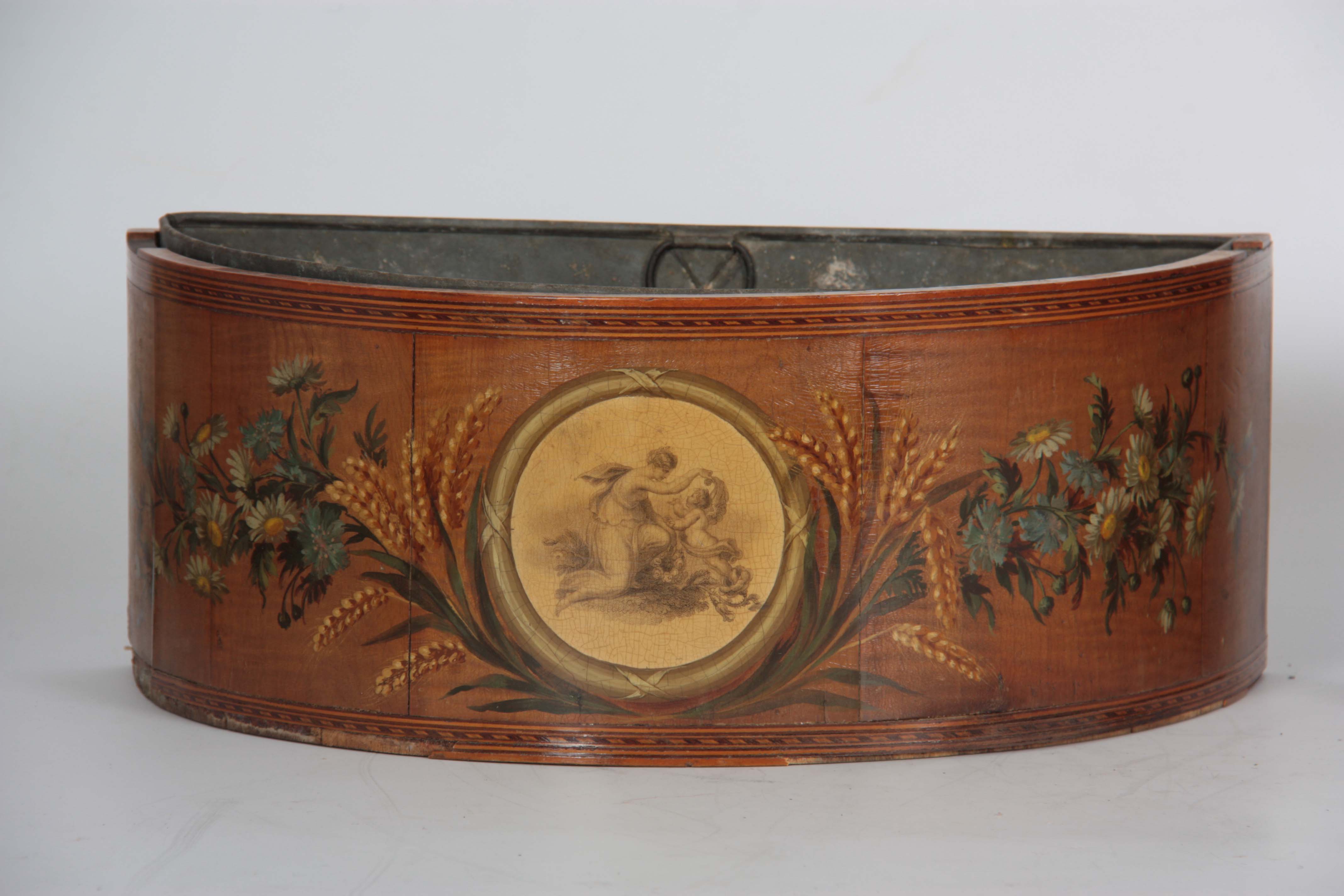 A PAIR OF GEORGE III SHERATON STYLE DEMI LUME PAINTED HAREWOOD BOUGH POTS with classical circular - Image 3 of 5