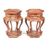 A PAIR OF EARLY 20TH CENTURY CHINESE CHICKEN WING WOOD HEXAGONAL SHAPED JARDINIERE STANDS with