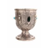 A STYLISH 19TH CENTURY AUSTRIAN SILVER GOBLET of pedestal form with all over stylized foliate