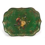 JENNENS & BETTRIDGE, LONDON A 19TH CENTURY SCALLOPED EDGE SHAPED PAPIER MACHE TRAY decorated with