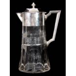 A LATE 19TH/ EARLY 20TH CENTURY CONTINENTAL 800 HALLMARKED SILVER MOUNTED CUT GLASS CLARET JUG OF