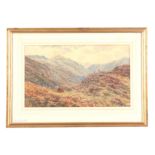 STEPHEN CARLILL - WATERCOLOUR figures gathering bracken in a mountainous moorland setting 28.5cm