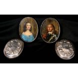 A RARE PAIR OF EARLY 18TH CENTURY SILVER CASED 'ROYALIST' OIL ON COPPER MINIATURES depicting members