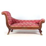 A 19TH CENTURY BRASS INLAID MAHOGANY FRENCH BIEDERMIER STYLE SETTEE / DAY BED the scrolled frame