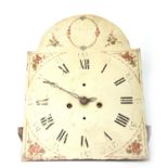 A LATE GEORGE III ARCHED PAINTED LONGCASE CLOCK MOVEMENT the 13" dial with floral spandrels and