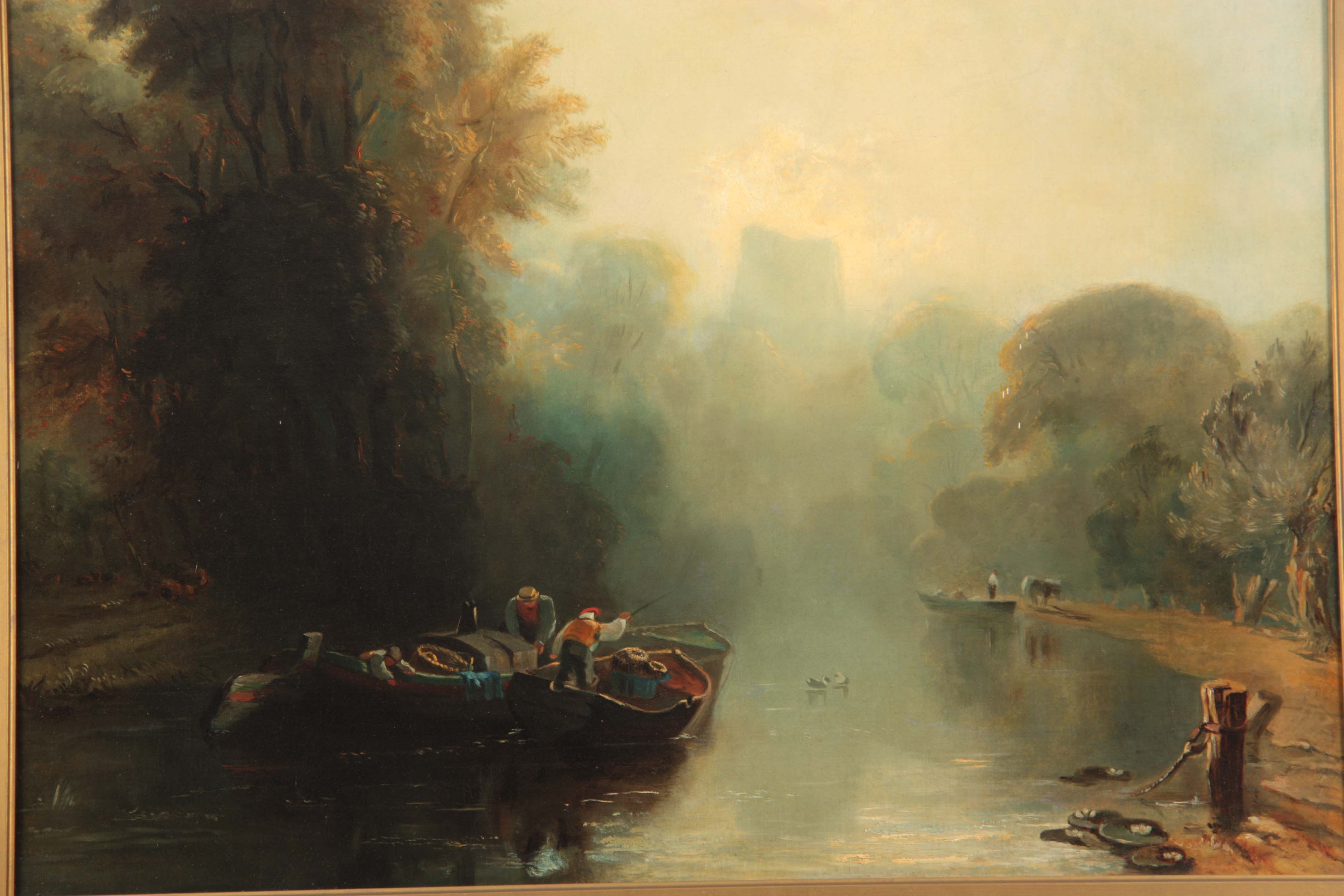 19TH CENTURY CONTINENTAL SCHOOL - OIL ON RE-LINED CANVAS wooded river landscape scene with figures - Image 3 of 4