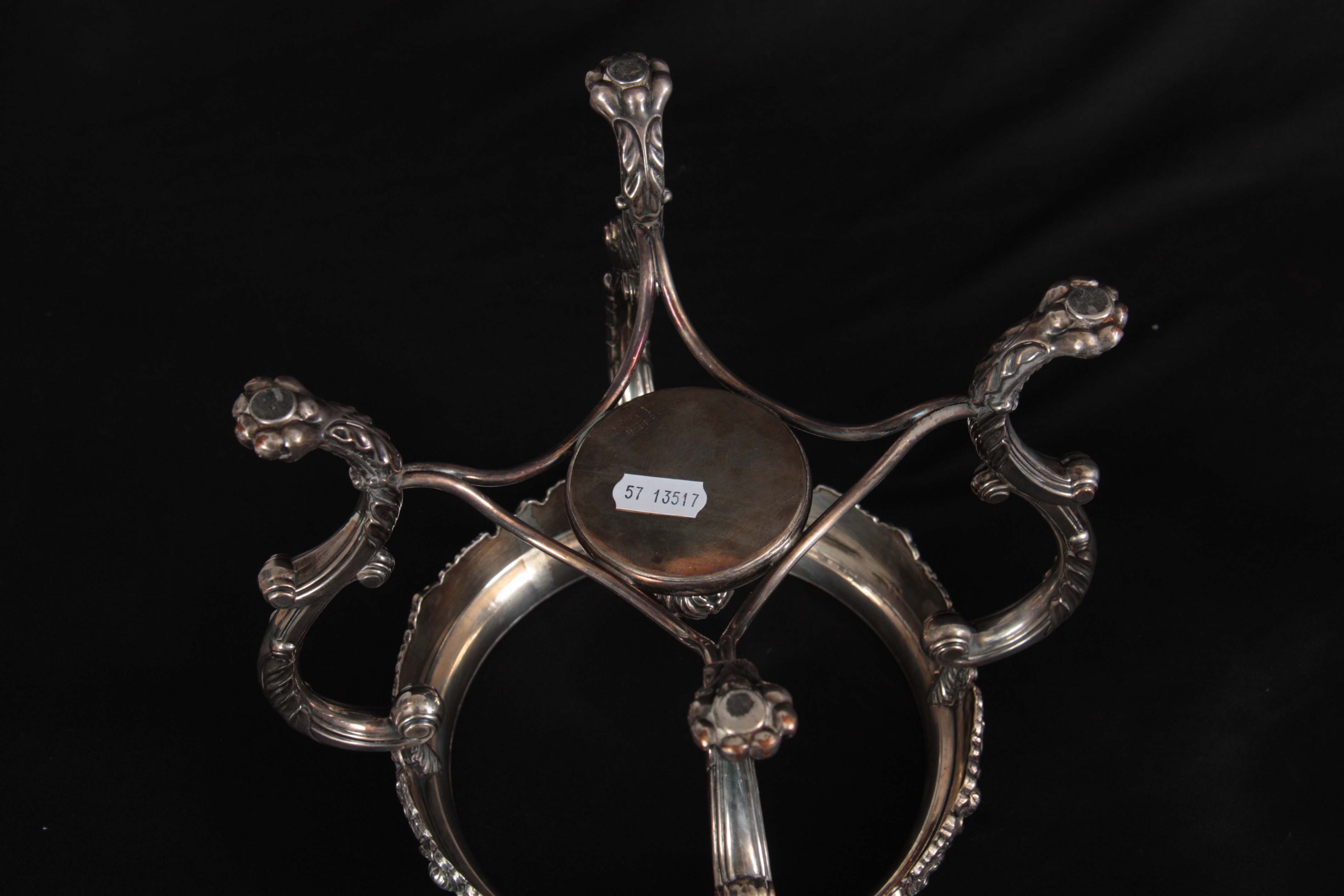 AN ORNATE ROCOCO STYLE 19TH CENTURY SHEFFIELD PLATE CENTREPIECE with later CUT GLASS FRUIT BOWL, the - Image 5 of 6