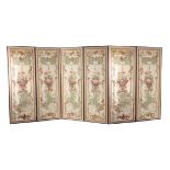 A MID 18TH CENTURY FOLDING SCREEN / ROOM DIVIDER the large 6-panel screen having floral panels
