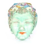 A 20TH CENTURY CLARICE CLIFF HANGING WALL MASK / POCKET depicting an oriental lady with brightly