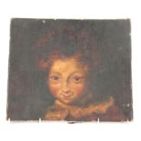 A 17TH CENTURY OIL ON CANVAS. Portrait of a young boy with wavey brown hair and red jacket with