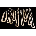 A COLLECTION OF 11 GRADUATED AND CARVED IVORY BEAD NECKLACES of various sizes and shapes