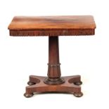 AN UNUSUAL WILLIAM IV FIGURED ROSEWOOD GAMES TABLE with detachable top revealing a glazed painted