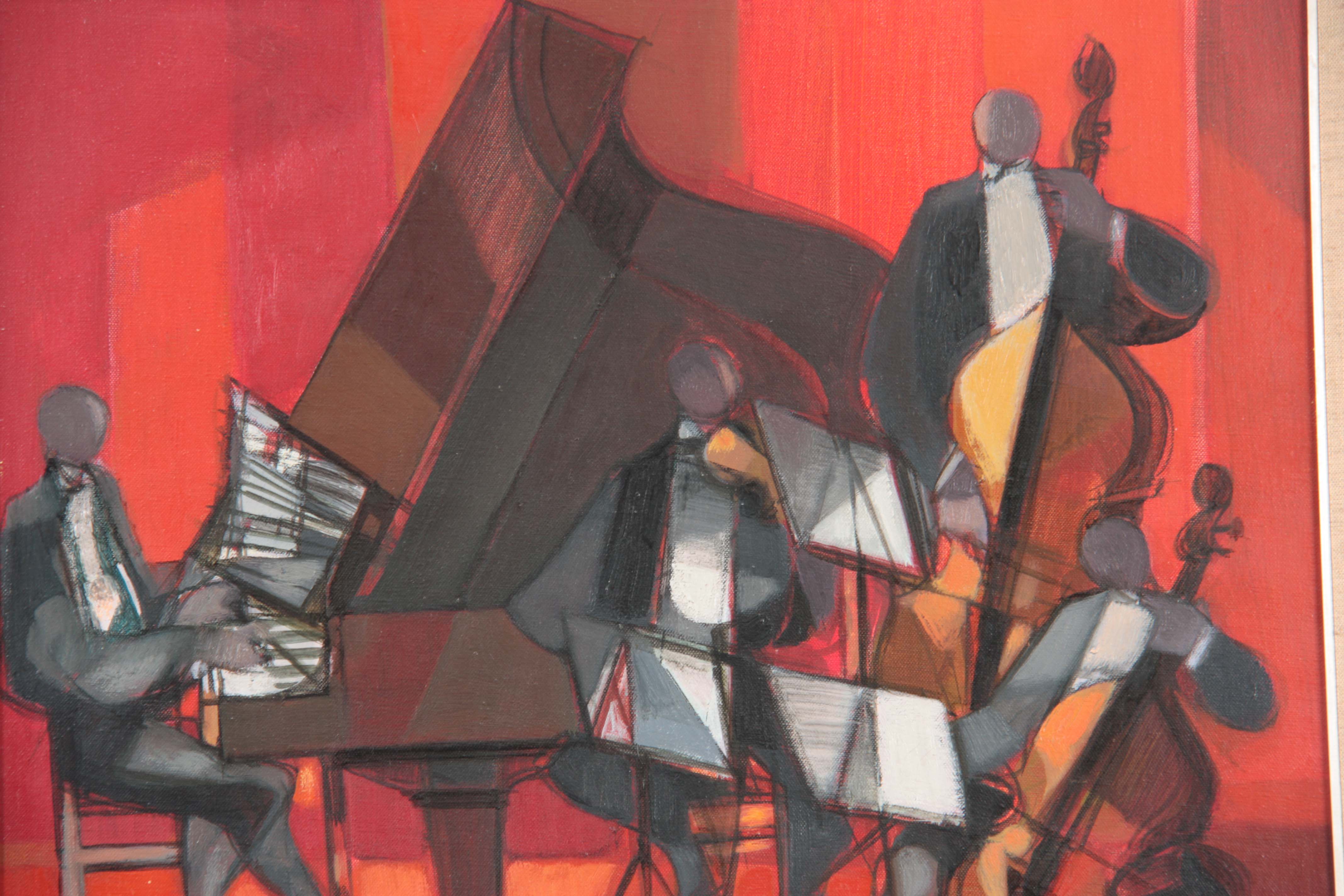 CAMILLE HILAIRE (FRENCH 1916-2004) OIL ON CANVAS. Orchestre quartet, the reverse with title and - Image 2 of 5