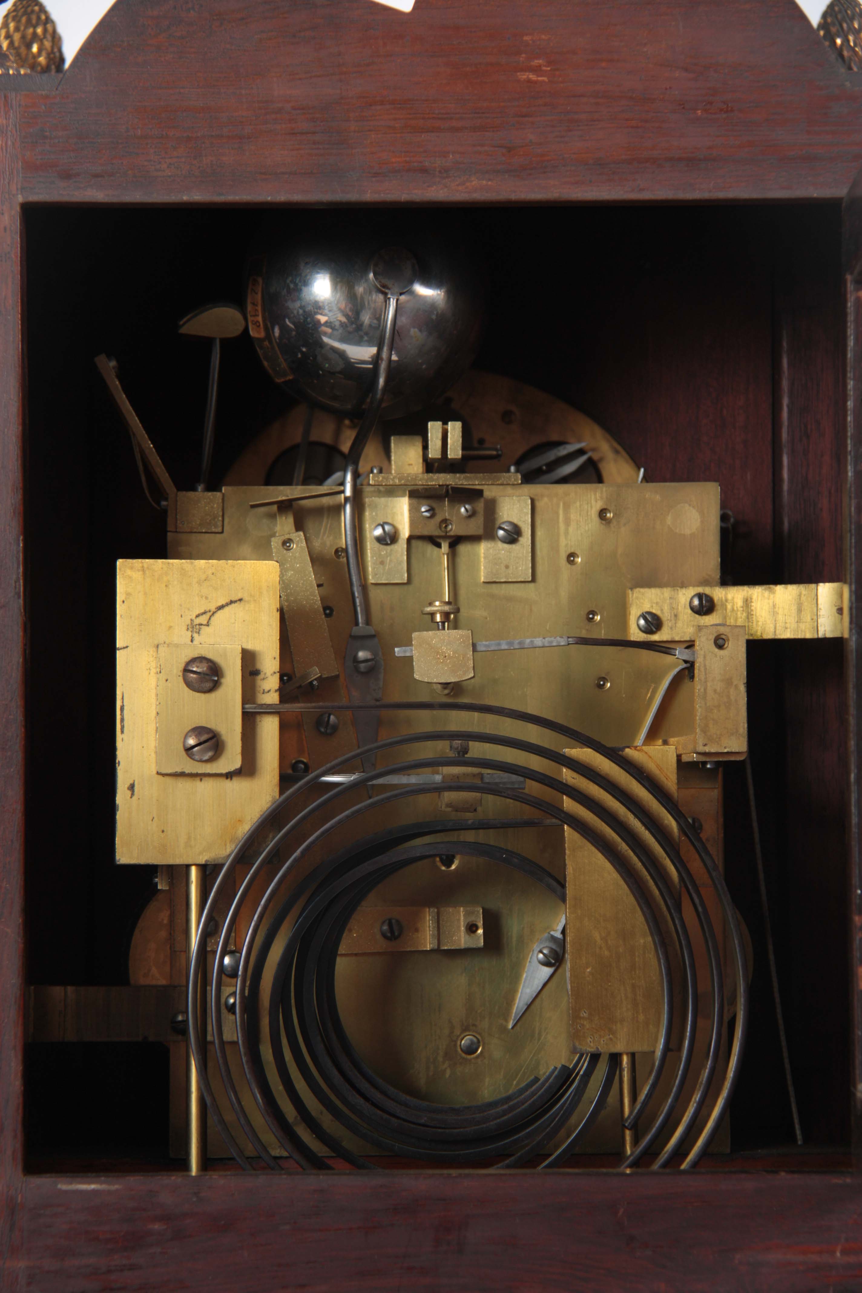 A LATE 19TH CENTURY ROSEWOOD BRASS INLAID EIGHT BELL QUARTER CHIMING BRACKET CLOCK the arched top - Image 8 of 8