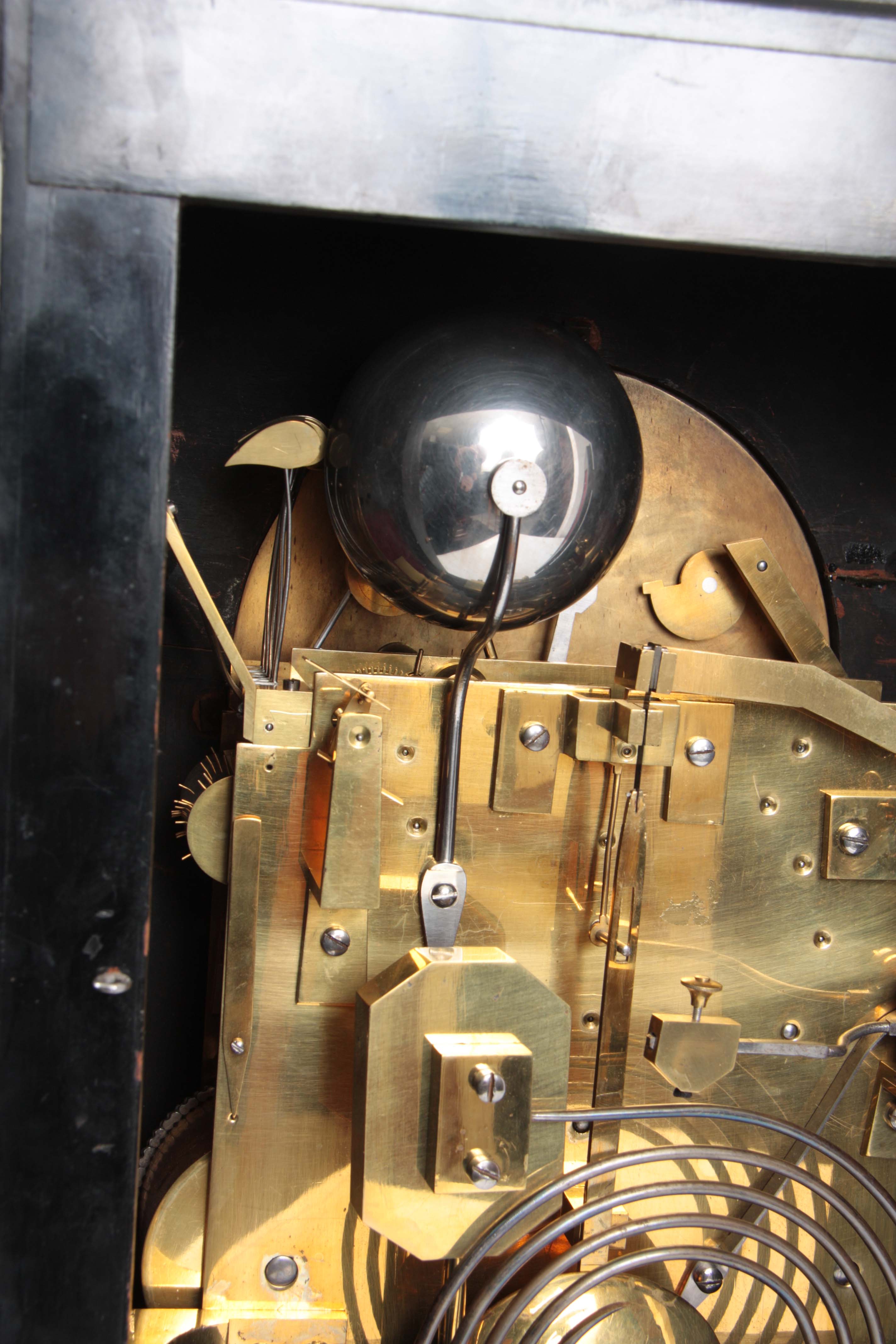 A LATE 19TH CENTURY EBONISED EIGHT BELL QUARTER CHIMING BRACKET CLOCK the case with pagoda top - Image 9 of 10