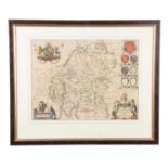 AN 18TH CENTURY HANDED COLOURED MAP OF THE COUNTY OF WESTMORLAND 36.5cm high 48.5cm wide - mounted