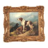 GEORGE ARMFIELD (1810-1893). OIL ON CANVAS Gun dogs in a mountainous landscape 24by29cms - signed