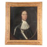 AN 18TH CENTURY OIL ON CANVAS - PORTRAIT OF GENTLEMAN mounted in a period carved gilt gesso frame