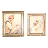 E JANET LAING - WATERCOLOUR seated portrait on ivory of an Arabian Gentleman 12.5cm high 10cm wide