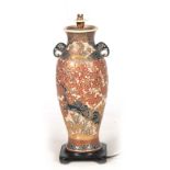 AN IMPERIAL SATSUMA ELECTRIFIED VASE LAMP the slender ovoid body with elephants head handles