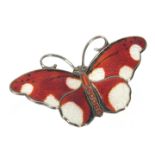 A 20TH CENTURY SILVER ENAMEL BROOCH IN THE SHAPE OF A BUTTERFLY by David Anderson Norway marked