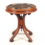 A 19TH CENTURY WALNUT AND SPECIMEN SEPTARIAN NODULE OR MARBLE CENTRE TABLE with circular inset top