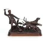 AFTER ALFRED DUBUCAND. AN EARLY 20TH CENTURY FRENCH PATINATED BRONZE SCULPTURE modelled as a