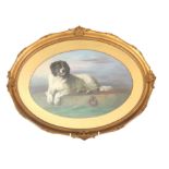 J.E.DEAN, A 19th CENTURY DERBY OVAL PORCELAIN PLAQUE DEPICTING A ST.BERNARD DOG after a painting