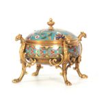 FERDINAND BARBEDIENNE, PARIS A LATE 19TH CENTURY CHAMPLEVE ENAMEL GILT BRONZE BOWL AND COVER with