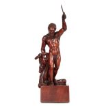 A 19TH CENTURY CARVED WALNUT FIGURAL SCULPTURE in the style of Leonard Kern, modelled as Cain