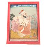 A 19TH CENTURY JAIPUR, INDIAN SCHOOL WATERCOLOUR depicting a smoking Huqqa within a red border