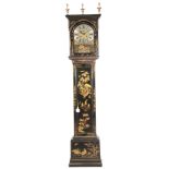 DAVID LESTOURGEON, LONDON A RARE EARLY 18TH CENTURY MONTH DURATION LACQUERED LONGCASE CLOCK the