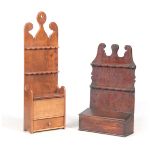 AN 18TH CENTURY OAK SPOON RACK with shaped back and angled candle box to the base 55cm high 32.5cm